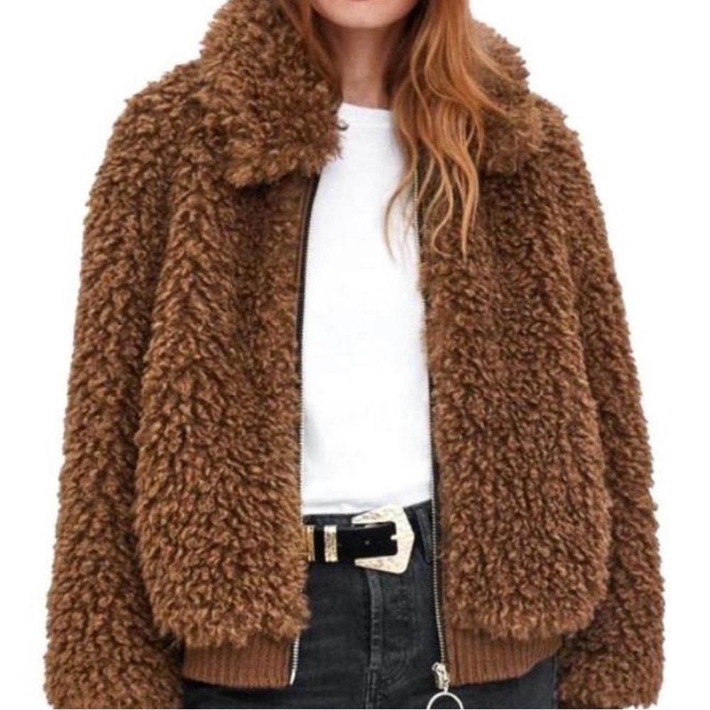 Marlowe Sirena Teddy Bear Faux Fur Bomber Jacket